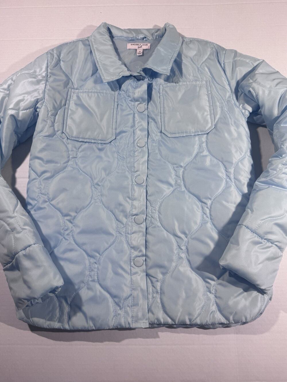 Sincerely Jules Girls Blue Quilted Snap Front Jacket Pockets Short Size 14